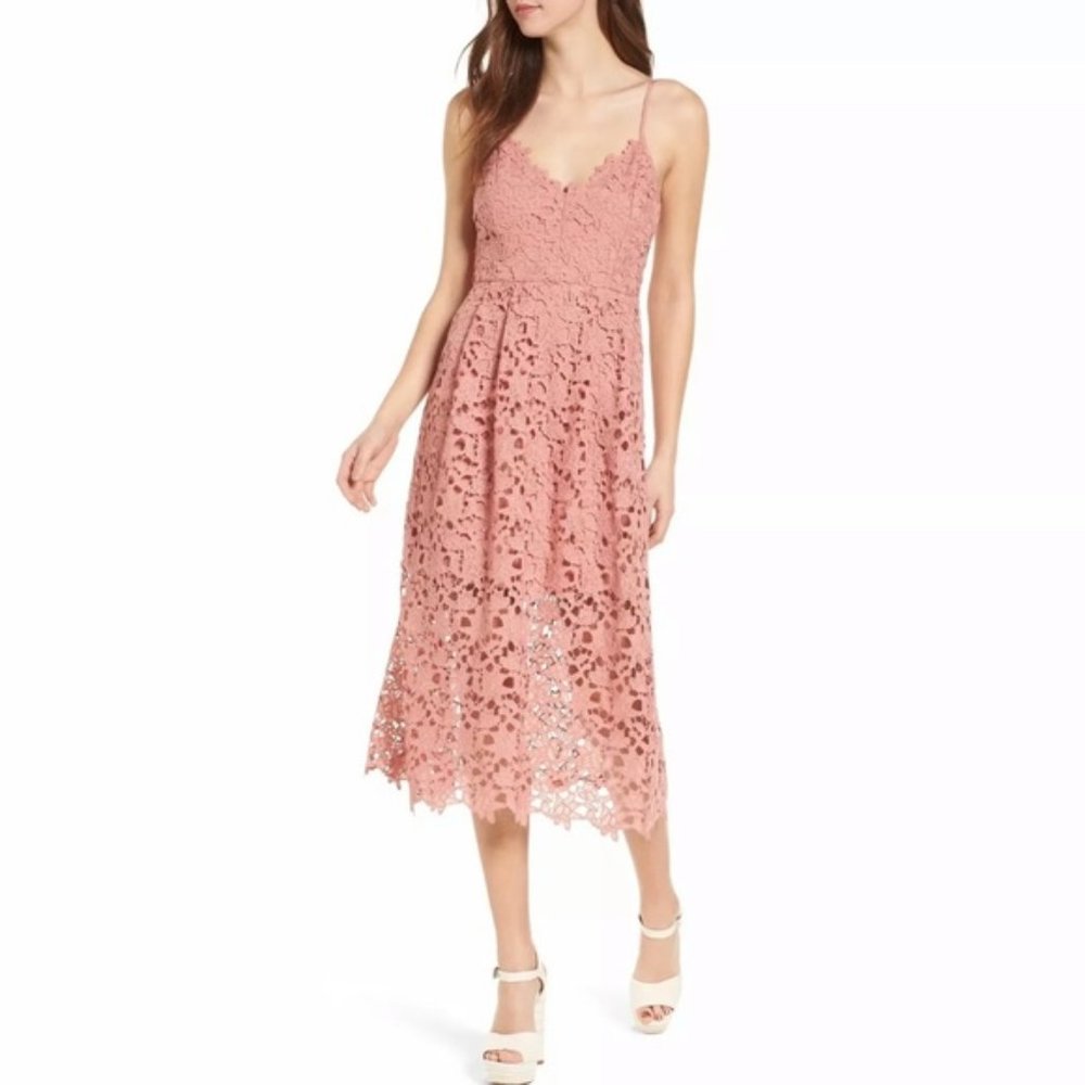 ASTR mauve pink lace A-line midi dress M